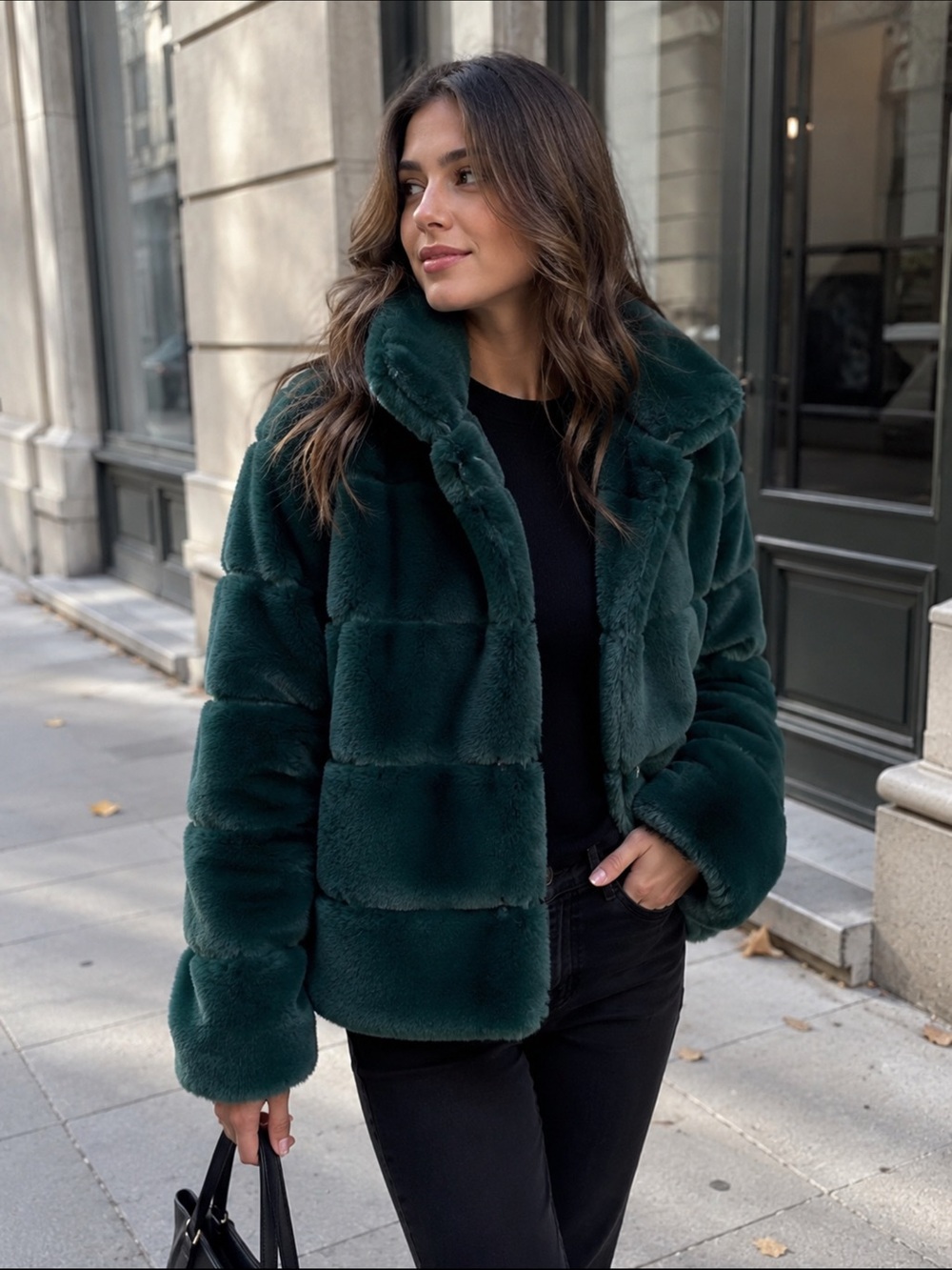 NVLT Deep Green Plush Faux Fur Jacket